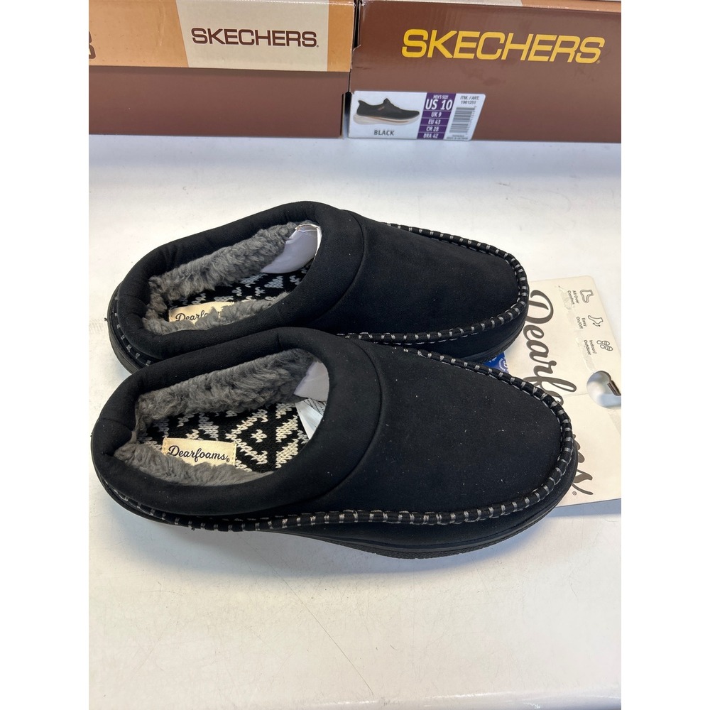 Dearfoams Clog Slippers Men Size M 9-10 Black Faux Fur Lined Indoor Outdoor 0764